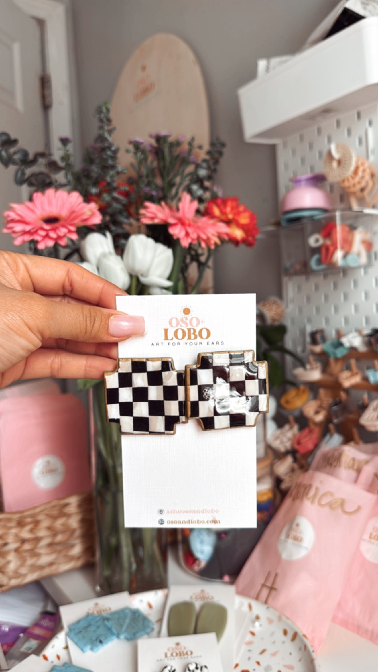 antique large check studs