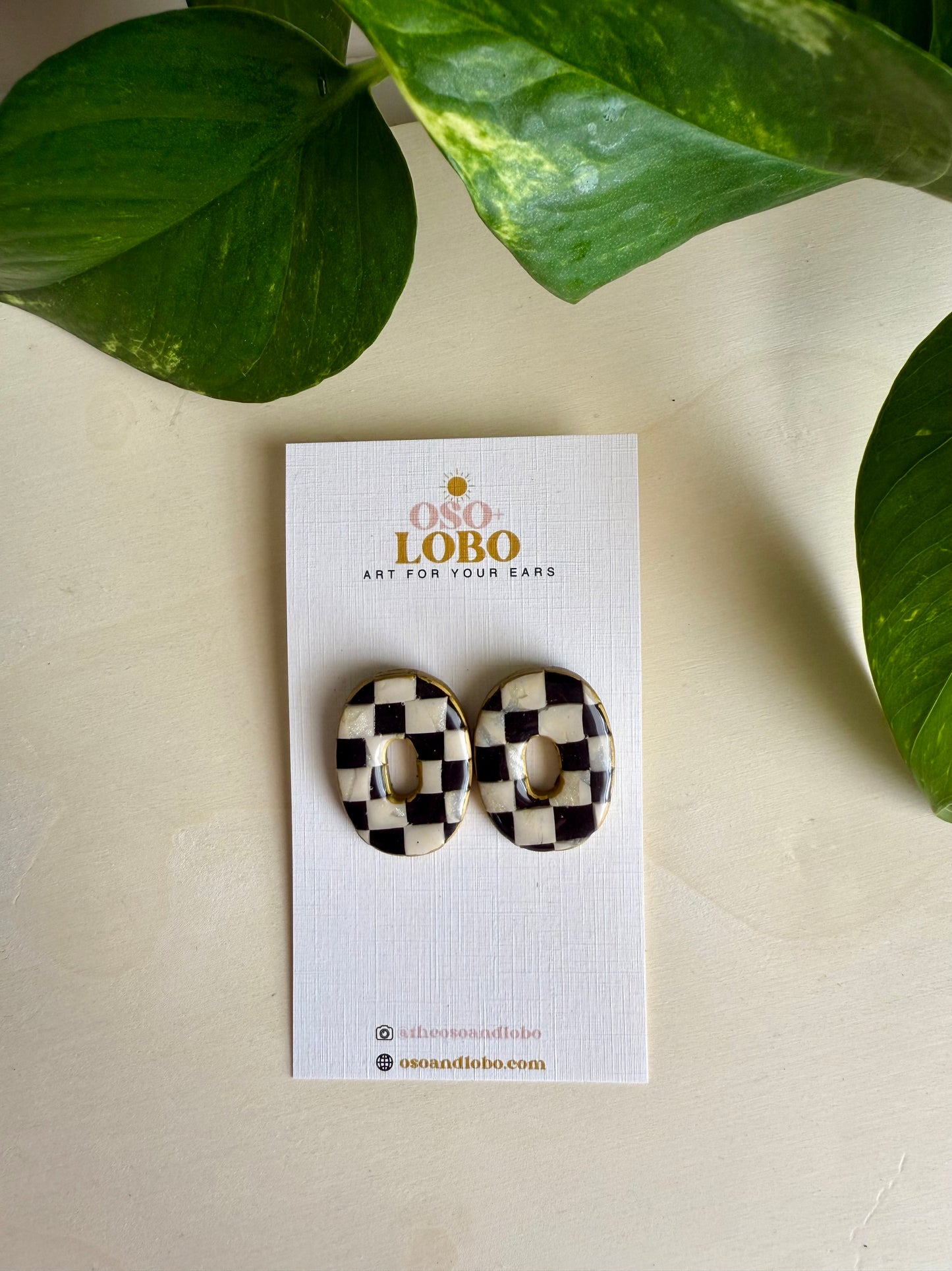 antique checkered oval studs